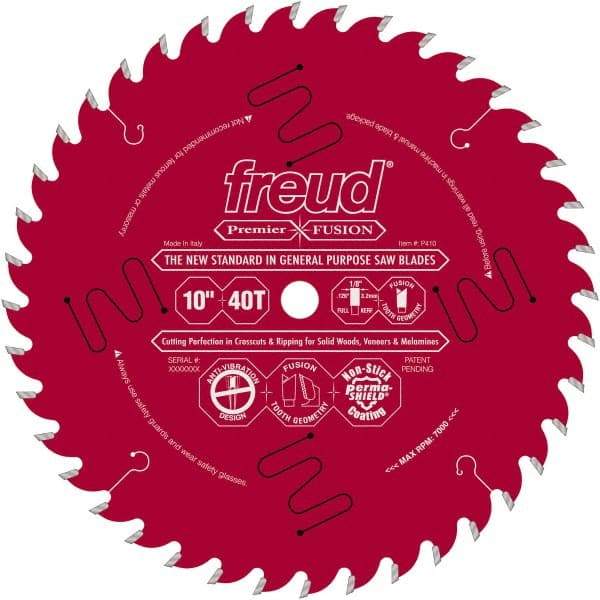 Freud - 10" Diam, 5/8" Arbor Hole Diam, 40 Tooth Wet & Dry Cut Saw Blade - Carbide-Tipped, Standard Round Arbor - Exact Tool & Supply