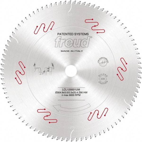 Freud - 12" Diam, 1" Arbor Hole Diam, 90 Tooth Wet & Dry Cut Saw Blade - Carbide-Tipped, Standard Round Arbor - Exact Tool & Supply