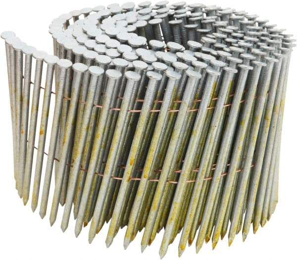 Stanley Bostitch - 11 Gauge 0.131" Shank Diam 3-1/2" Long Framing Nails for Power Nailers - Steel, Yellow Zinc Finish, Smooth Shank, Coil Wire Collation, Round Head, Diamond Point - Exact Tool & Supply