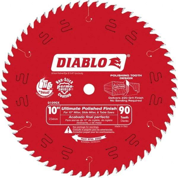 Freud - 10" Diam, 5/8" Arbor Hole Diam, 90 Tooth Wet & Dry Cut Saw Blade - Carbide-Tipped, Fine Finishing Action, Standard Round Arbor - Exact Tool & Supply