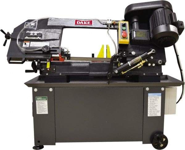 Dake - 7 x 12" Max Capacity, Manual Step Pulley Horizontal Bandsaw - 85 to 235 SFPM Blade Speed, 110 Volts, 45°, 3/4 hp, 1 Phase - Exact Tool & Supply