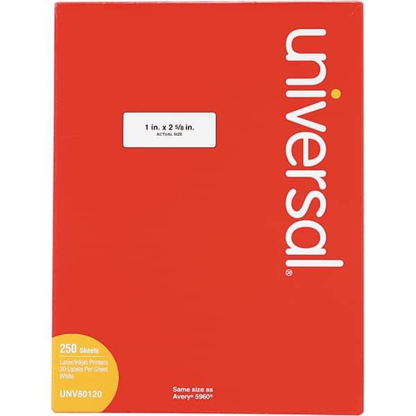 UNIVERSAL - 2-5/8" Long, White Paper Laser Label - For Inkjet Printers, Laser Printers - Exact Tool & Supply