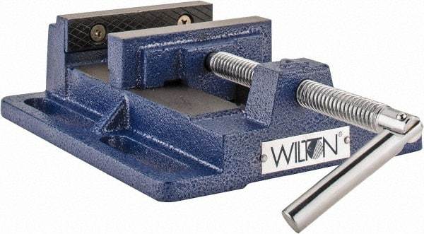 Wilton - 4-1/2" Jaw Opening Capacity x 1-1/2" Throat Depth, Horizontal Drill Press Vise - 4" Wide x 1-1/2" High Jaw, Stationary Base, Standard Speed, 7" OAL x 2.4" Overall Height, Steel - Exact Tool & Supply