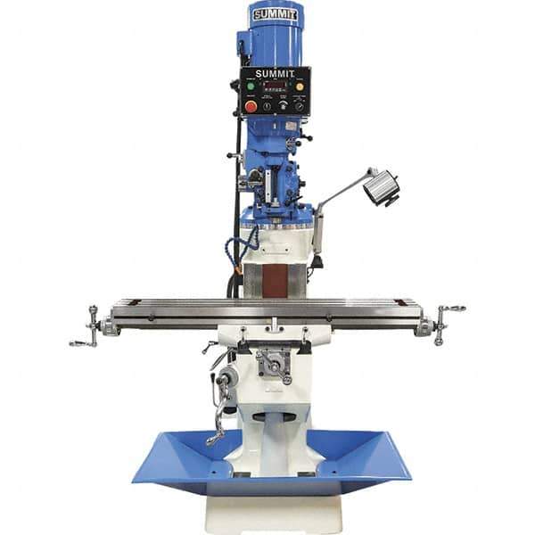 Summit - 9" Table Width x 49" Table Length, Electronic Variable Speed Control, 3 Phase Knee Milling Machine - R8 Spindle Taper, 3 hp - Exact Tool & Supply