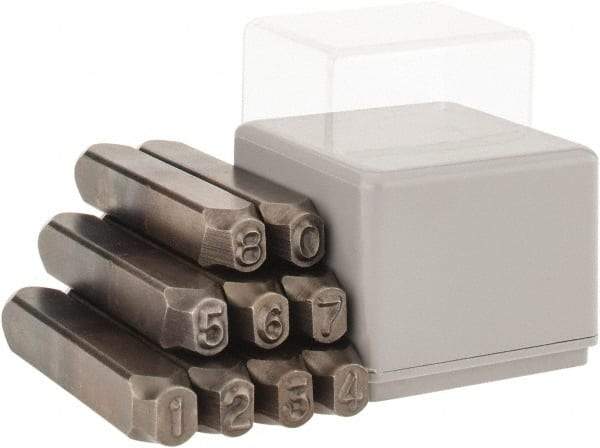 C.H. Hanson - 9 Piece, 1/4" Character Steel Stamp Set - Figures, Reverse - Exact Tool & Supply