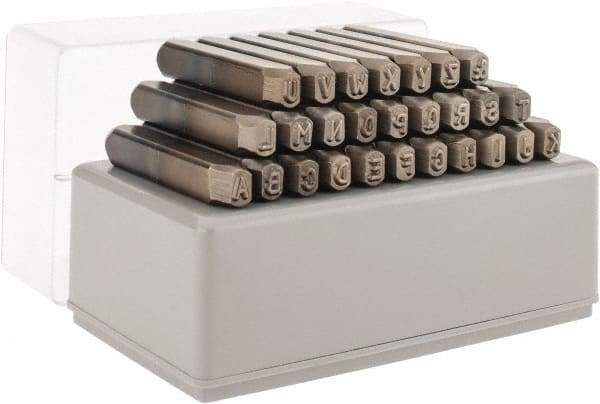 C.H. Hanson - 27 Piece, 3/16" Character Steel Stamp Set - Letters, Low Stress Round Face Full - Exact Tool & Supply