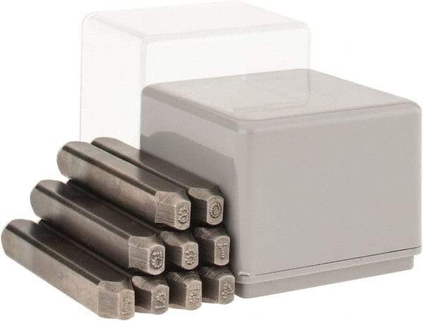 C.H. Hanson - 9 Piece, 1/8" Character Steel Stamp Set - Figures, Low Stress Round Face Dot - Exact Tool & Supply