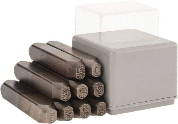 C.H. Hanson - 9 Piece, 1/4" Character Steel Stamp Set - Figures, Low Stress Round Face Dot - Exact Tool & Supply