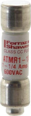Ferraz Shawmut - 600 VAC/VDC, 1.25 Amp, Fast-Acting General Purpose Fuse - Clip Mount, 1-1/2" OAL, 100 at DC, 200 at AC kA Rating, 13/32" Diam - Exact Tool & Supply