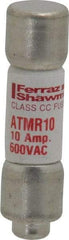Ferraz Shawmut - 600 VAC/VDC, 10 Amp, Fast-Acting General Purpose Fuse - Clip Mount, 1-1/2" OAL, 100 at DC, 200 at AC kA Rating, 13/32" Diam - Exact Tool & Supply
