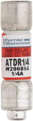 Ferraz Shawmut - 300 VDC, 600 VAC, 0.25 Amp, Time Delay General Purpose Fuse - Clip Mount, 1-1/2" OAL, 100 at DC, 200 at AC kA Rating, 13/32" Diam - Exact Tool & Supply