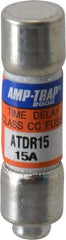 Ferraz Shawmut - 300 VDC, 600 VAC, 15 Amp, Time Delay General Purpose Fuse - Clip Mount, 1-1/2" OAL, 100 at DC, 200 at AC kA Rating, 13/32" Diam - Exact Tool & Supply