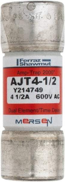 Ferraz Shawmut - 500 VDC, 600 VAC, 4.5 Amp, Time Delay General Purpose Fuse - Clip Mount, 2-1/4" OAL, 100 at DC, 200 at AC, 300 (Self-Certified) kA Rating, 13/16" Diam - Exact Tool & Supply