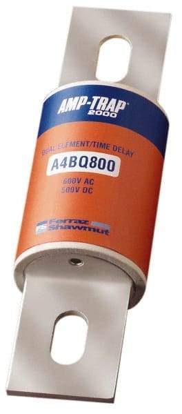 Ferraz Shawmut - 500 VDC, 600 VAC, 800 Amp, Time Delay General Purpose Fuse - Bolt-on Mount, 10-3/4" OAL, 100 at DC, 200 at AC, 300 (Self-Certified) kA Rating, 2-1/2" Diam - Exact Tool & Supply