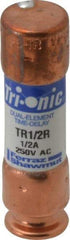 Ferraz Shawmut - 250 VAC/VDC, 0.5 Amp, Time Delay General Purpose Fuse - Clip Mount, 50.8mm OAL, 20 at DC, 200 at AC kA Rating, 9/16" Diam - Exact Tool & Supply
