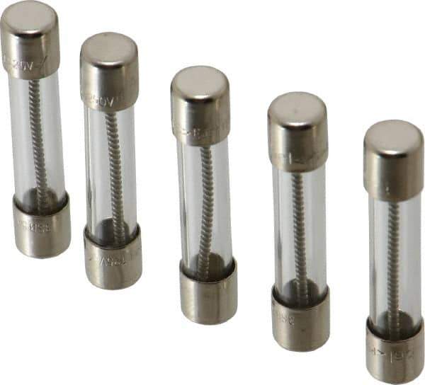 Ferraz Shawmut - 250 VAC, 5 Amp, Time Delay Miniature Glass Fuse - Clip Mount, 1-1/4" OAL, 1/4" Diam - Exact Tool & Supply