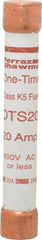 Ferraz Shawmut - 300 VDC, 600 VAC, 20 Amp, Fast-Acting General Purpose Fuse - Clip Mount, 127mm OAL, 20 at DC, 50 at AC kA Rating, 13/16" Diam - Exact Tool & Supply