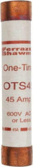Ferraz Shawmut - 300 VDC, 600 VAC, 45 Amp, Fast-Acting General Purpose Fuse - Clip Mount, 5-1/2" OAL, 20 at DC, 50 at AC kA Rating, 1-1/16" Diam - Exact Tool & Supply
