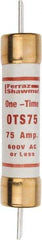 Ferraz Shawmut - 300 VDC, 600 VAC, 75 Amp, Fast-Acting General Purpose Fuse - Clip Mount, 7-7/8" OAL, 20 at DC, 50 at AC kA Rating, 1-5/16" Diam - Exact Tool & Supply