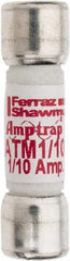 Ferraz Shawmut - 600 VAC/VDC, 0.1 Amp, Fast-Acting General Purpose Fuse - Clip Mount, 1-1/2" OAL, 100 at AC/DC kA Rating, 13/32" Diam - Exact Tool & Supply