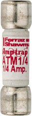 Ferraz Shawmut - 600 VAC/VDC, 0.25 Amp, Fast-Acting General Purpose Fuse - Clip Mount, 1-1/2" OAL, 100 at AC/DC kA Rating, 13/32" Diam - Exact Tool & Supply