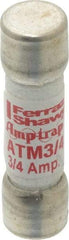 Ferraz Shawmut - 600 VAC/VDC, 0.75 Amp, Fast-Acting Midget Fuse - Clip Mount, 1-1/2" OAL, 100 at AC/DC kA Rating, 13/32" Diam - Exact Tool & Supply