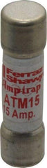 Ferraz Shawmut - 600 VAC/VDC, 15 Amp, Fast-Acting General Purpose Fuse - Clip Mount, 1-1/2" OAL, 100 at AC/DC kA Rating, 13/32" Diam - Exact Tool & Supply