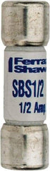 Ferraz Shawmut - 600 VAC, 0.5 Amp, Fast-Acting General Purpose Fuse - Clip Mount, 1-3/8" OAL, 100 at AC kA Rating, 13/32" Diam - Exact Tool & Supply