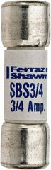 Ferraz Shawmut - 600 VAC, 0.75 Amp, Fast-Acting Ferrule Fuse - Clip Mount, 1-3/8" OAL, 100 at AC kA Rating, 13/32" Diam - Exact Tool & Supply