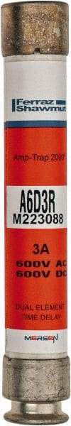 Ferraz Shawmut - 600 VAC/VDC, 3 Amp, Time Delay General Purpose Fuse - Clip Mount, 127mm OAL, 100 at DC, 200 at AC kA Rating, 13/16" Diam - Exact Tool & Supply