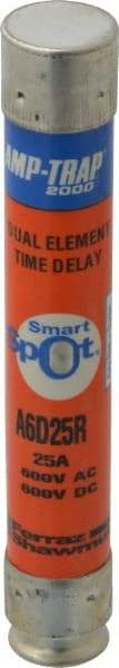 Ferraz Shawmut - 600 VAC/VDC, 25 Amp, Time Delay General Purpose Fuse - Clip Mount, 127mm OAL, 100 at DC, 200 at AC kA Rating, 13/16" Diam - Exact Tool & Supply