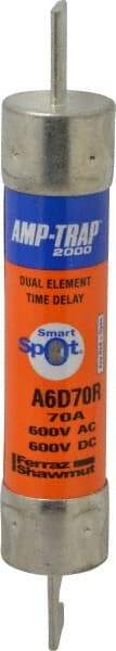 Ferraz Shawmut - 600 VAC/VDC, 70 Amp, Time Delay General Purpose Fuse - Clip Mount, 7-7/8" OAL, 100 at DC, 200 at AC kA Rating, 1-5/16" Diam - Exact Tool & Supply