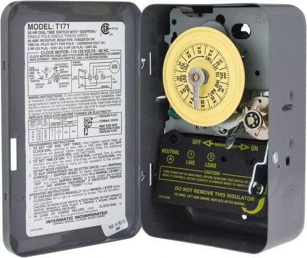 Intermatic - 24 hr Indoor Analog Electromechanical Timer Switch - 12 On/Off per Day, 125 VAC, 60 Hz, - Exact Tool & Supply