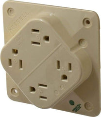 Hubbell Wiring Device-Kellems - 125 VAC, 15 Amp, 5-15R NEMA Configuration, Ivory, Hospital Grade, Self Grounding Fourplex Receptacle - 1 Phase, 2 Poles, 3 Wire, Flush Mount, Impact Resistant - Exact Tool & Supply