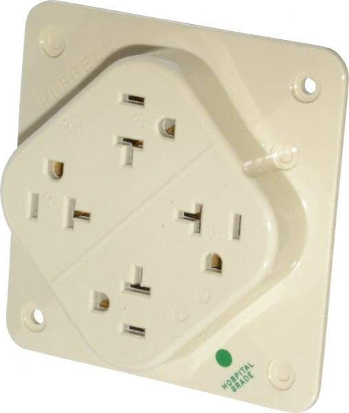 Hubbell Wiring Device-Kellems - 125 VAC, 20 Amp, 5-20R NEMA Configuration, Ivory, Hospital Grade, Self Grounding Fourplex Receptacle - 1 Phase, 2 Poles, 3 Wire, Flush Mount, Impact Resistant - Exact Tool & Supply