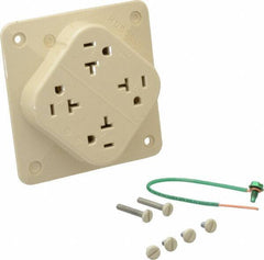 Hubbell Wiring Device-Kellems - 125 VAC, 20 Amp, 5-20R NEMA Configuration, Ivory, Specification Grade, Self Grounding Fourplex Receptacle - 1 Phase, 2 Poles, 3 Wire, Flush Mount, Impact Resistant - Exact Tool & Supply