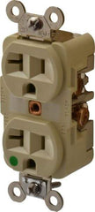 Hubbell Wiring Device-Kellems - 125 VAC, 20 Amp, 5-20R NEMA Configuration, Ivory, Hospital Grade, Self Grounding Duplex Receptacle - 1 Phase, 2 Poles, 3 Wire, Flush Mount, Chemical, Corrosion and Impact Resistant - Exact Tool & Supply