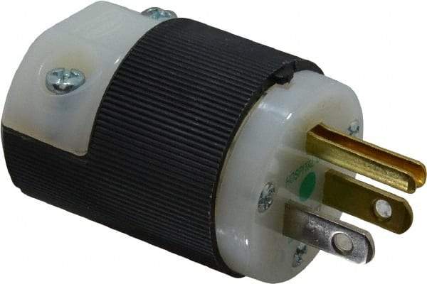 Hubbell Wiring Device-Kellems - 125 VAC, 15 Amp, 5-15P NEMA, Straight, Self Grounding, Hospital Grade Plug - 2 Pole, 3 Wire, 1 Phase, 1/2 hp, Nylon, Black, White - Exact Tool & Supply
