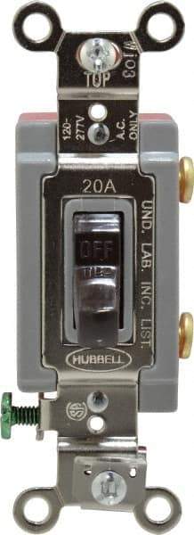 Hubbell Wiring Device-Kellems - 1 Pole, 120 to 277 VAC, 20 Amp, Industrial Grade, Toggle, Wall and Dimmer Light Switch - 1-5/16 Inch Wide x 4-1/16 Inch High - Exact Tool & Supply