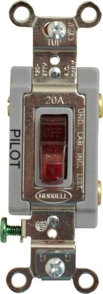 Hubbell Wiring Device-Kellems - 1 Pole, 120 VAC, 20 Amp, Residential Grade, Toggle, Wall and Dimmer Light Switch - 1-5/16 Inch Wide x 4-1/16 Inch High - Exact Tool & Supply
