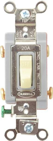 Hubbell Wiring Device-Kellems - 2 Pole, 120 to 277 VAC, 20 Amp, Industrial Grade, Toggle, Wall and Dimmer Light Switch - 1-5/16 Inch Wide x 4-1/16 Inch High - Exact Tool & Supply