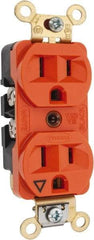 Hubbell Wiring Device-Kellems - 125 VAC, 15 Amp, 5-15R NEMA Configuration, Orange, Specification Grade, Isolated Ground Duplex Receptacle - 1 Phase, 2 Poles, 3 Wire, Flush Mount, Corrosion, Heat and Impact Resistant - Exact Tool & Supply