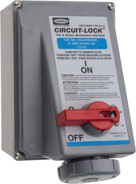 Hubbell Wiring Device-Kellems - 3 Phase, 250 VAC, 30 Amp, 7-1/2 hp, 4 Pin Configuration, Interlock Receptacle - 3 Poles, IEC 60309, Blue - Exact Tool & Supply