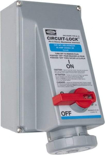Hubbell Wiring Device-Kellems - 3 Phase, 250 VAC, 60 Amp, 15 hp, 4 Pin Configuration, Interlock Receptacle - 3 Poles, IEC 60309, Blue - Exact Tool & Supply