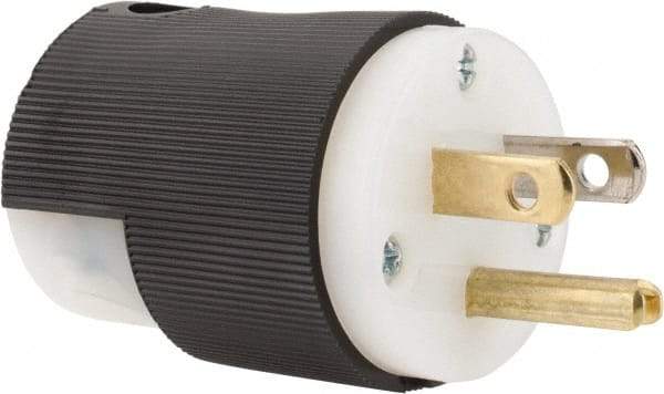 Hubbell Wiring Device-Kellems - 125 VAC, 15 Amp, 5-15P NEMA, Straight, Self Grounding, Commercial, Industrial Grade Plug - 2 Pole, 3 Wire, 1 Phase, 1/2 hp, Nylon, Black, White - Exact Tool & Supply