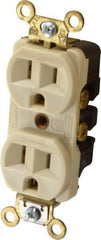 Hubbell Wiring Device-Kellems - 125 VAC, 15 Amp, 5-15R NEMA Configuration, Ivory, Industrial Grade, Self Grounding Duplex Receptacle - 1 Phase, 2 Poles, 3 Wire, Flush Mount, Corrosion, Heat and Impact Resistant - Exact Tool & Supply