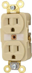 Hubbell Wiring Device-Kellems - 125 VAC, 15 Amp, 5-15R NEMA Configuration, Ivory, Specification Grade, Self Grounding Duplex Receptacle - 1 Phase, 2 Poles, 3 Wire, Flush Mount, Corrosion, Heat and Impact Resistant - Exact Tool & Supply