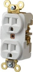 Hubbell Wiring Device-Kellems - 125 VAC, 15 Amp, 5-15R NEMA Configuration, White, Specification Grade, Self Grounding Duplex Receptacle - 1 Phase, 2 Poles, 3 Wire, Flush Mount, Corrosion, Heat and Impact Resistant - Exact Tool & Supply