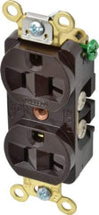 Hubbell Wiring Device-Kellems - 125 VAC, 20 Amp, 5-20R NEMA Configuration, Brown, Industrial Grade, Self Grounding Duplex Receptacle - 1 Phase, 2 Poles, 3 Wire, Flush Mount, Corrosion, Heat and Impact Resistant - Exact Tool & Supply