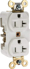 Hubbell Wiring Device-Kellems - 125 VAC, 20 Amp, 5-20R NEMA Configuration, White, Specification Grade, Self Grounding Duplex Receptacle - 1 Phase, 2 Poles, 3 Wire, Flush Mount, Corrosion, Heat and Impact Resistant - Exact Tool & Supply